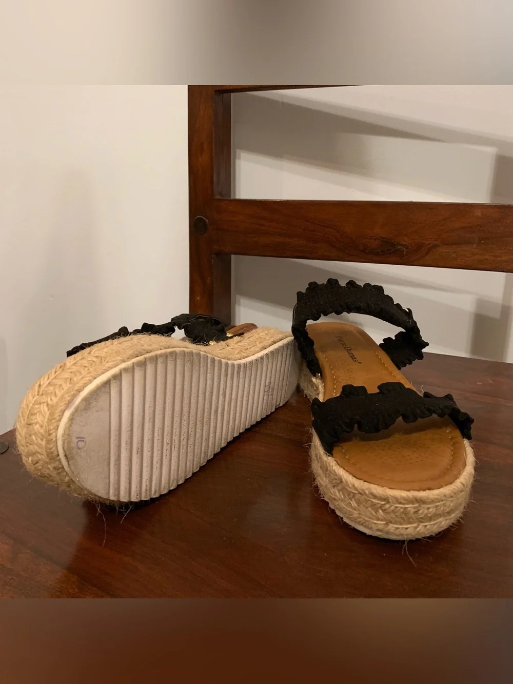 Pierre Dumas Black Ruffled Espadrille Platform Sandals